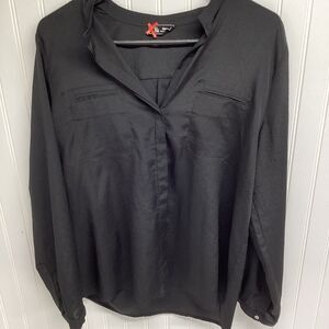 SQ Sinequanone Sheer Blouse Black Long Sleeve Shirt Workwear Business Casual *B